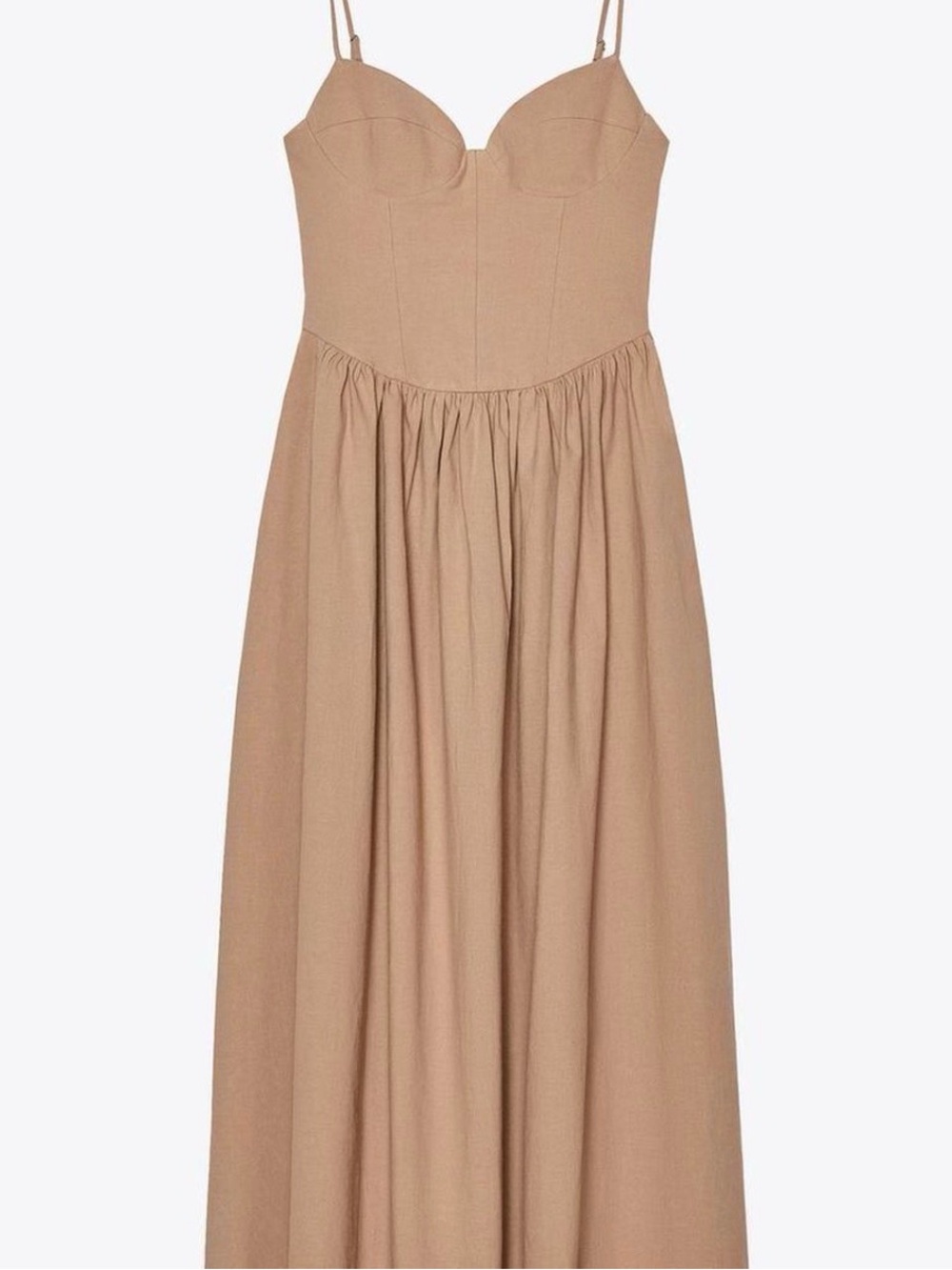 Zara Strapless Sweetheart Bust Maxi Dress in Tan